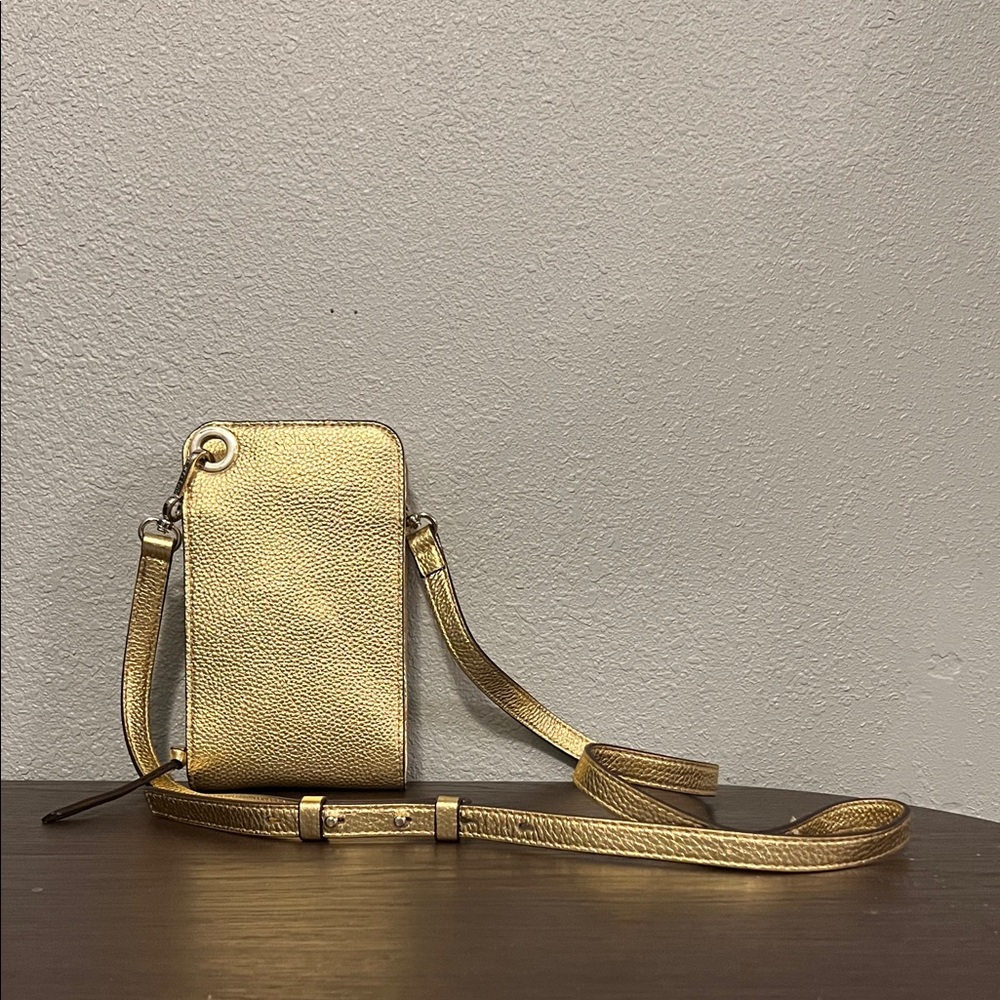 Vince Camuto Metallic Gold Pebbled Crossbody Phone Wallet